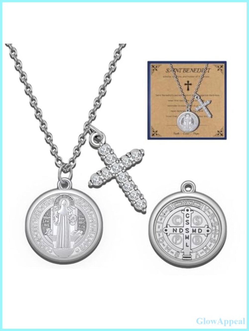 Stainless Steel St Benedict Exorcism Medal Cross Necklace Women Religious